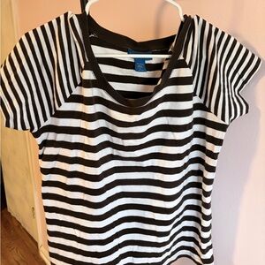 Karen Scott Sport Black and White Striped Tee